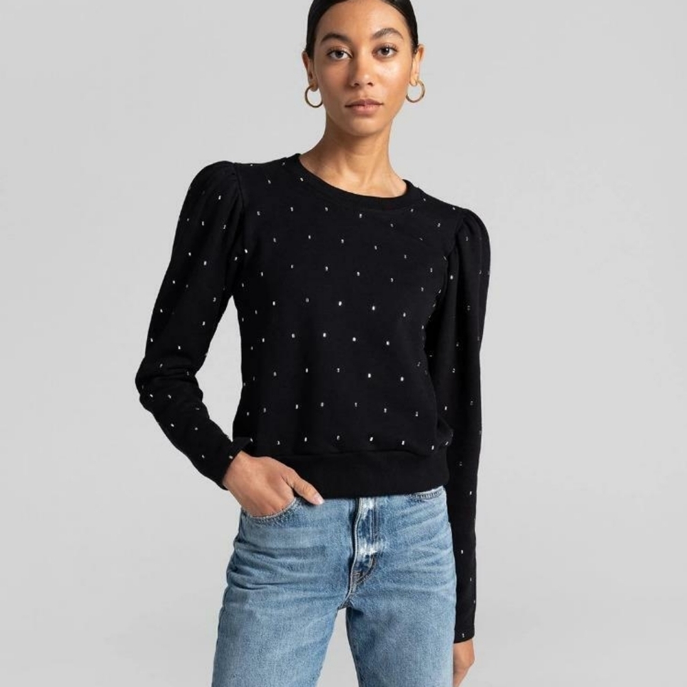 A.L.C. Black/Silver Mini Square Crystals Saunders Sweatshirt Size XS